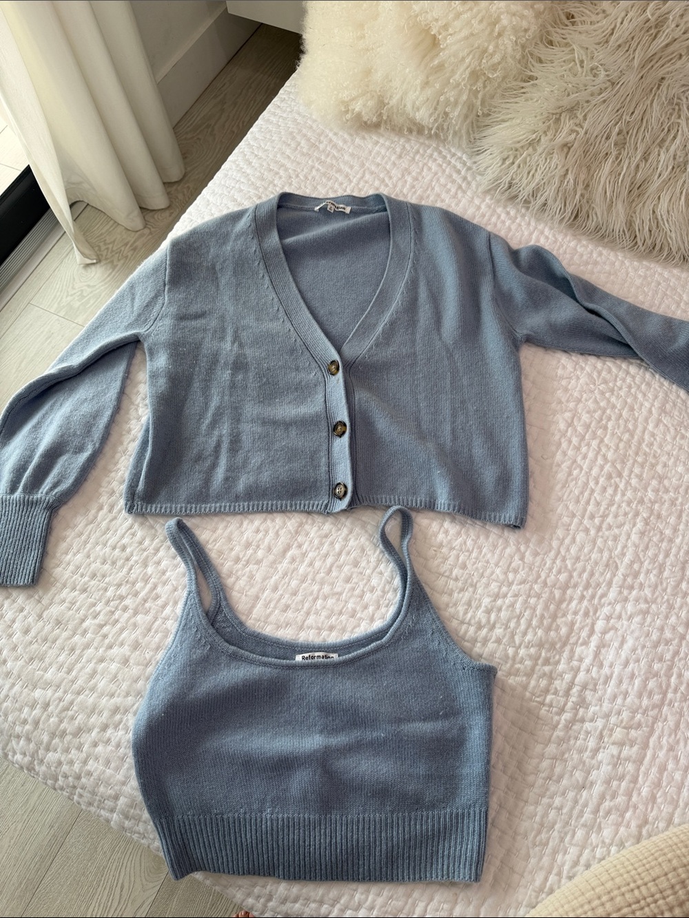 Light Blue ReformationWomen's Cropped Cardigan & Tank Set